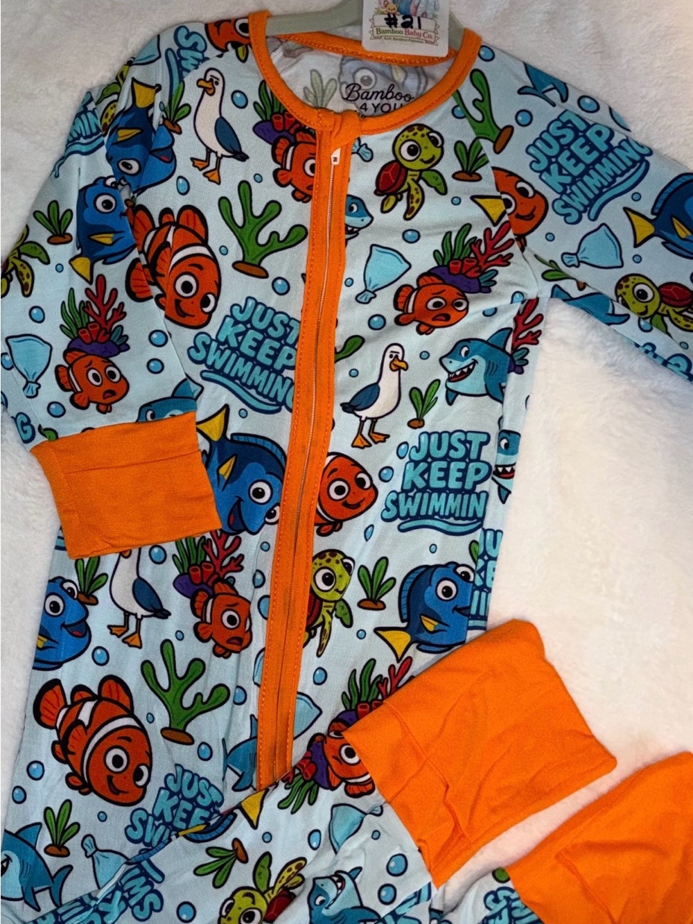 Bamboo 2T "Just Keep Swimming" Blue & Orange Baby Footed Pajamas